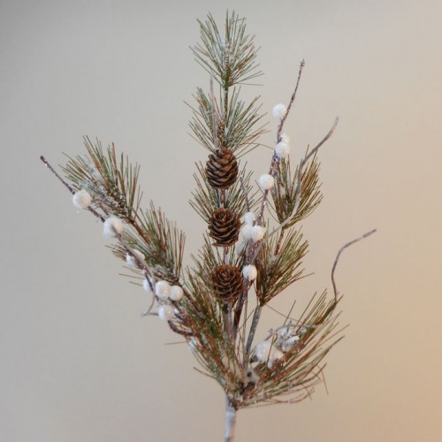 Frosted Artificial Christmas Spruce Branch with Cones and White Berries X20042